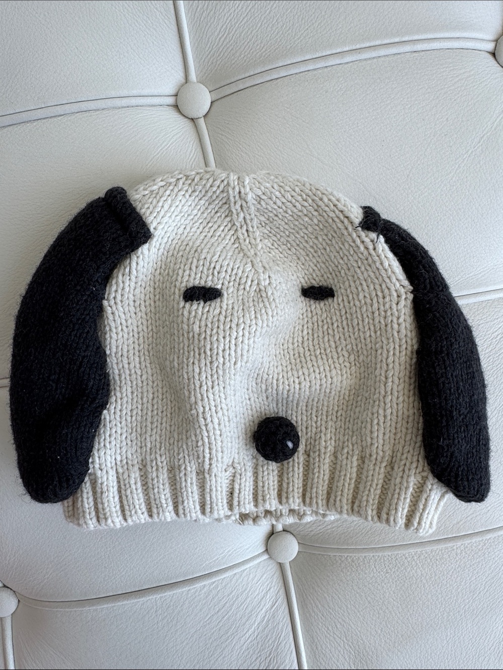GAP Cream Knit Puppy Beanie with Black Ears